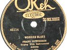 FRANK HUTCHISON  Worried Blues1926 OKEH 78 #45114 vg+