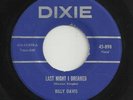 RARE-ROCKABILLY-DIXIE RECORDS 898-BILLY DAVIS-LAST NIGHT I DREAMED-45-NEAR MINT