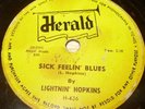 Lightnin Hopkins Herald H-436 Sick Feelin' Blues, Movin' On Out Boogie Lightning
