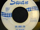 Rare Original BEATLES 1964 Swan SHE LOVES YOU/I'LL GET YOU White w/ Blue Print