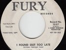 JACKIE & STARLITES - Fury 1057 - I Found Out too Late - 1961 DOO-WOP PROMO 45