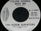 13th FLOOR ELEVATORS You're Gonna Miss Me  I.A. 1969 WHITE LABEL 45 THIRTEENTH