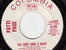 60s NORTHERN SOUL 45 PATTI PAGE YOU DON'T NEED A HEART COLUMBIA 44989 PROMO HEAR
