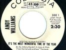 ANDY WILLIAMS 45 IT'S THE MOST WONDERFUL TIME OF THE YEAR on COLUMBIA PROMO