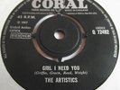 THE ARTISTICS   GIRL I NEED YOU ** 1967 CORAL 45 MINT- Northern