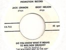 JACK LEMMON / RICKY NELSON 45 RARE 1-SIDED MOVIE THEATRE PROMOTION RECORD KB-760