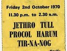 Jethro Tull Procol Harum Tir-Na-Nog Green's Playhouse, Glasgow 2/10/70 Ticket