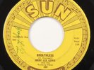 SIGNED JERRY LEE LEWIS SUN RECORDS 45 BREATHLESS / DOWN THE LINE ESTATE FIND
