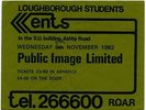 Public Image Limited PIL Sex Pistols Loughborough University 9/11/83 Ticket
