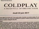COLDPLAY HFD tour  BRUXELLES 1 place - stade roi Baudouin  22 juin FLOOR B