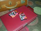 Vtg Red Leatherette 70's Cassette Case Holder Storage Unit & Key & Blank Tapes.