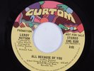 70s Soul Funk Breaks 45 LEROY HUTSON All Because Of You CURTOM HEAR vinyl promo