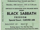 Black Sabbath Freedom Curved Air City Hall, Newcastle 18/1/71 Ticket