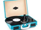 PLATINE TOURNE DISQUE VINYLE AUNA TRANSFERT USB + VALISE DE TRANSPORT RETRO BLEU