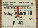 MARC BOLAN T REX THE DAMNED ORIGINAL TICKET RAINBOW THEATRE 18 MAY 1977 PUNK