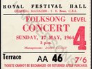 Royal Festival Hall 17 May 1964 BOB DYLAN 1st UK performance ticket