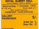 Fairport Convention Royal Albert Hall, London 7/10/70 Ticket