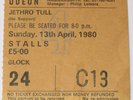 JETHRO TULL - Live, Concert Ticket Stub, Hammersmith Odeon, UK 13-04-1980 orig