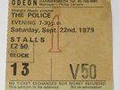 THE POLICE - Live, Concert Ticket Stub, Hammersmith Odeon London UK 22-09-1979