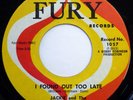 JACKIE & STARLITES 45 I Found Out... / I'm Coming Home FURY doo wop VG++ Ws781