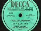 RARE PROMO 78 Judy Garland OVER THE RAINBOW Decca 25493 in V / VV+ Wizard of OZ
