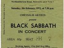 Black Sabbath City Hall, Newcastle 5/2/72 Ticket