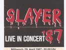 Slayer    Reign In Blood Tour 1987   Ticket / Konzertkarte / Eintrittskarte