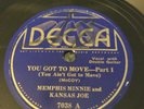 Decca  7038 MEMPHIS MINNIE & KANSAS JOE You Got To Move E copy 78 rpm  1934