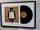 BANKSY ART COVER VINYL KEEP IT REAL LAUGH NOW BROWN NO 0827 IN CUSTOM MADE FRAME