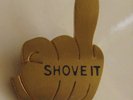 THE CROSS SHOVE IT SHAPED PROMO METAL PIN BADGE FROM 1988 ROGER TAYLOR QUEEN