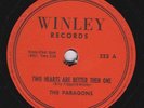 The Paragons – 78 rpm Winley 223: Two Hearts are Better Than One/Give Me Love E+