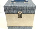 VINTAGE 2 TONE BLUE & WHITE WITH SILVER OR GRAY TONE PATTERN 45 RECORD CASE BOX