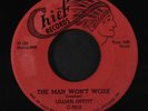LILLIAN OFFITT: The Man Won't Work / Will My Man Be Home Tonight 45 (tag stain
