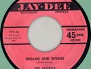 CRICKETS (w/ Dean Barlow) Dreams and Wishes / When I Met You 45rpm Jay-Dee 1953