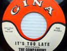 COMPANIONS doo-wop 45 VG++ orig. Gina IT'S TOO LATE / THESE FOOLISH THINGS D1030