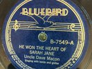 Bluebird 7549 Uncle Dave Macon WON THE HEART OF SARA JANE country 78 rpm 1938 E+
