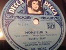 EDITH PIAF 78 RPM WITH PICTUR ON THE LABEL