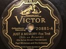 JAZZ “JUST A MEMORY” Paul Whiteman & Austin Young vocal 78 rpm 1927 VICTOR 20881