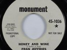 Popcorn Jazz Soul 45 FRAN JEFFRIES Honey And Wine MONUMENT promo HEAR