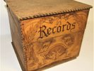 Early 1900s Wooden Finger-Jointed Music Record Box with 16 Small Records