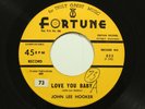 JOHN LEE HOOKER Cry Baby / I Love You 45 FORTUNE 853 Detroit R&B Blues HEAR