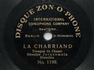 DISQUE MONO-FACE 78 tours 18cm TROMPES DE CHASSE JACQUEMAIN chabriand ZONOPHONE