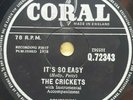 ROCKABILLY, 78 RPM, THE CRICKETS, ITS SO EASY/ LONESOME TEARS