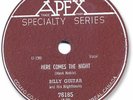 BILLY GUITAR Rockabilly 78 RPM Record. Here Comes the Night
