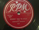 Lightning Hopkins, RPM  337, Beggin' You To Stay, Bad Luck...,78 rpm, V++clean