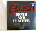 SAXON DENIM AND LEATHER LP IMPORT REPRESS SPLATTER VINYL NWOBHM BIFF BYFORD