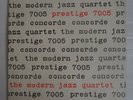 MODERN JAZZ QUARTET Concorde PRESTIGE PRLP 7005 DG/NYC/RVG