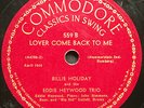 78 rpm Billie Holiday 1945 Cover The Waterfront COMMODORE Lover Come Back JUKE