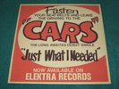 1978 Original THE CARS Promo Sign/Poster JUST WHAT I NEEDED Rick Ocasek Elektra