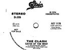 THE CLASH   Gates Of The West   1979 Canadian Epic label PROMO 7